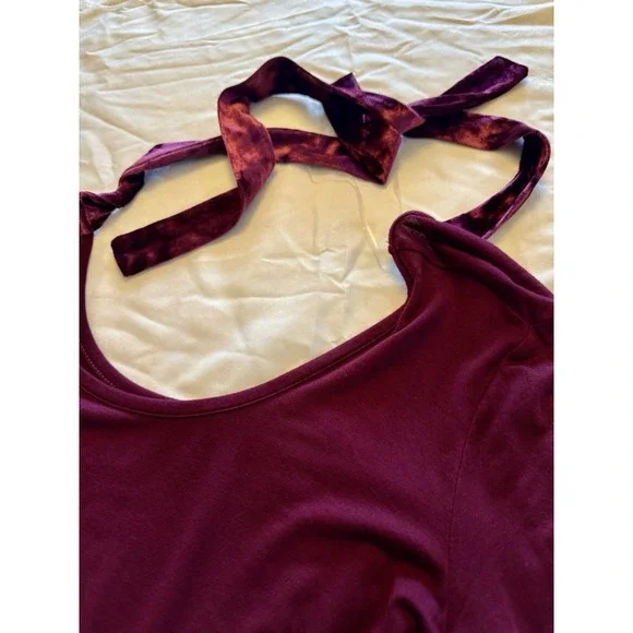 Cha Cha Vente PS Wine Top With Drop Back & Tie Velvet Bottom Asymmetrical Hem - Picture 8 of 15